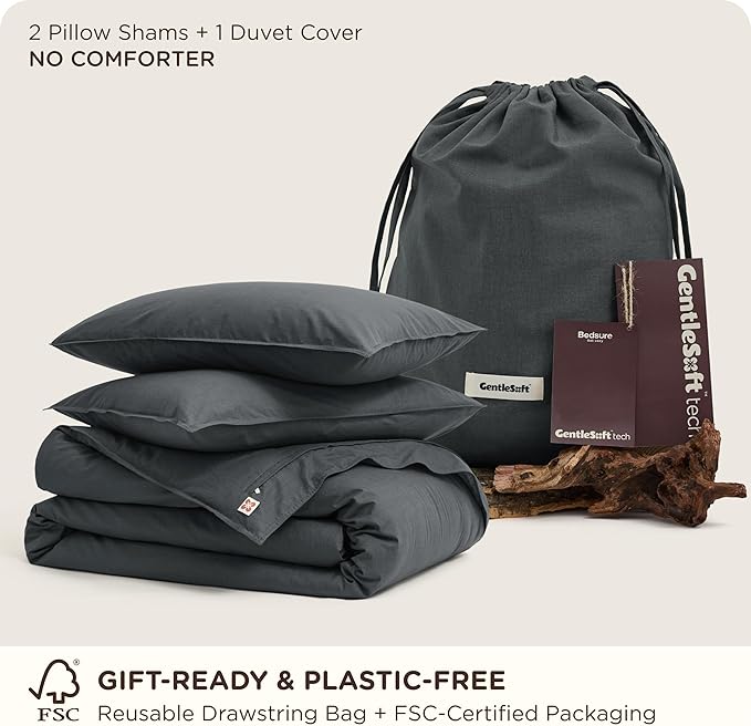 Bedsure Cotton Duvet Cover King - Luxury Slub Weave 100% Cotton Duvet Cover with a Linen Like Textured, Easy Change Durable Bedding, Charcoal, 104" x 90"