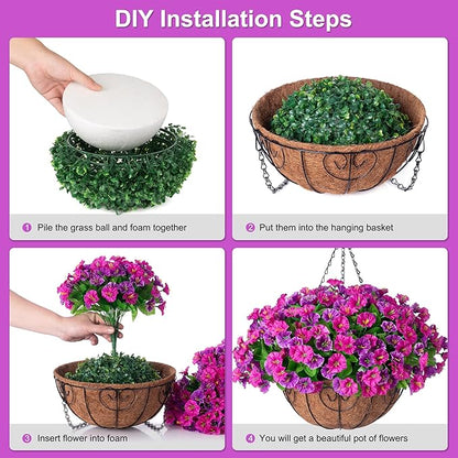 Artificial Hanging Flowers with Basket, Faux Silk Petunias Flower Arrangement, Coconut Lining with Morning Glories Fake Plants Patio Garden Porch Deck Spring Summer Decor(Lotus and Fuchsia)
