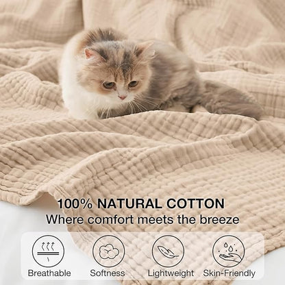 100% Cotton Muslin Blanket 40" x 40", Breathable and Lightweight Cotton Throw Blankets, Soft Cooling Summer Gauze Blanket for All Season, Beige