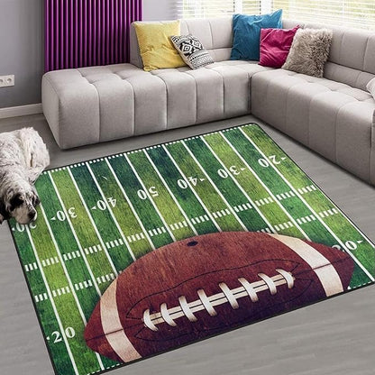 American Football Green Grass Field Kids Rugs, Cartoon Print Art Home Decor Rug, Easy Clean Carpet Washable Indoor Non-Slip Rug for Boys and Girls Nursery Bed Living Room Carpets Decor,3 x 5ft