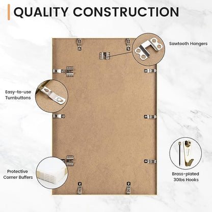 16x24 inch Metal Poster Frame - 16 x 24 Thin Aluminum Picture Frames Matted for 12x18 Photos, Artworks, Prints, Puzzle - High Definition Plexiglass - Vertical and Horizontal Display - Wall Hook Hanging Hardware Included - Gold, Set of 1