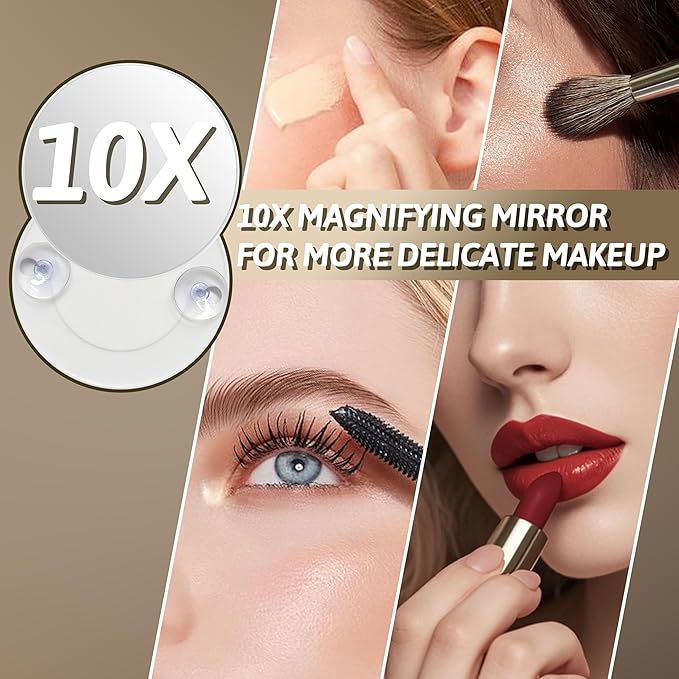 HNV 16"x12" Vanity Mirror with Lights, Hollywood Lighted Makeup Mirror with 10X Magnification, Smart Touch Control, 3 Color Dimmable LED, Square Frame Tabletop or Bathroom Dresser Mount (White)