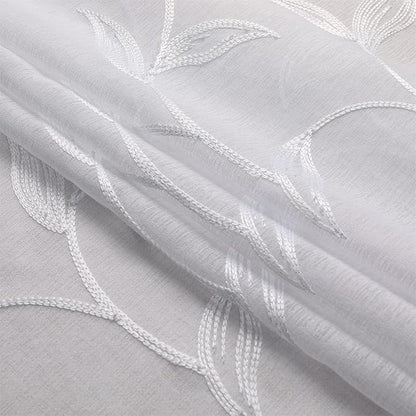VISIONTEX White Sheer Curtains 120 Inches Long 2 Panels Set Embroidered Floral Leaf Pattern Rod Pocket Semi Sheer Voile Window Curtains/Drapes for Bedroom Living Room 54 x 120 Inches