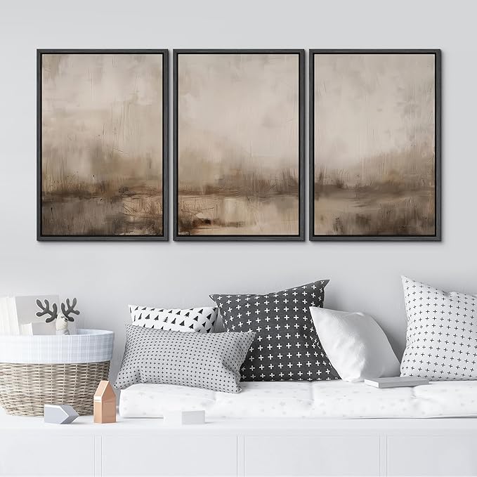 MUDECOR Framed Wall Art Print Set Minimalist Abstract Landscape Misty Horizons Illustrations Modern Art Decorative Chic for Living Room, Bedroom, Office - 24"x36"x3 Black