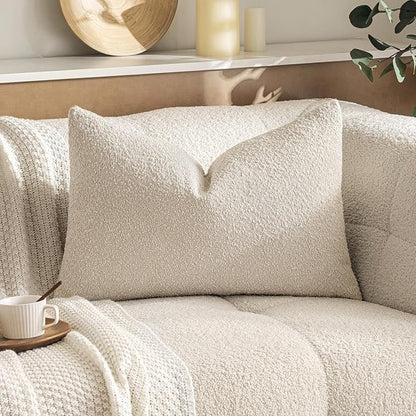 MIULEE Textured Boucle Throw Pillow Cover Beige Accent Solid Lumbar Pillow Case Decorative Soft Pack of 1 Couch Cushion Chair Sofa Bedroom Livingroom Home Decor,24x16 Inch
