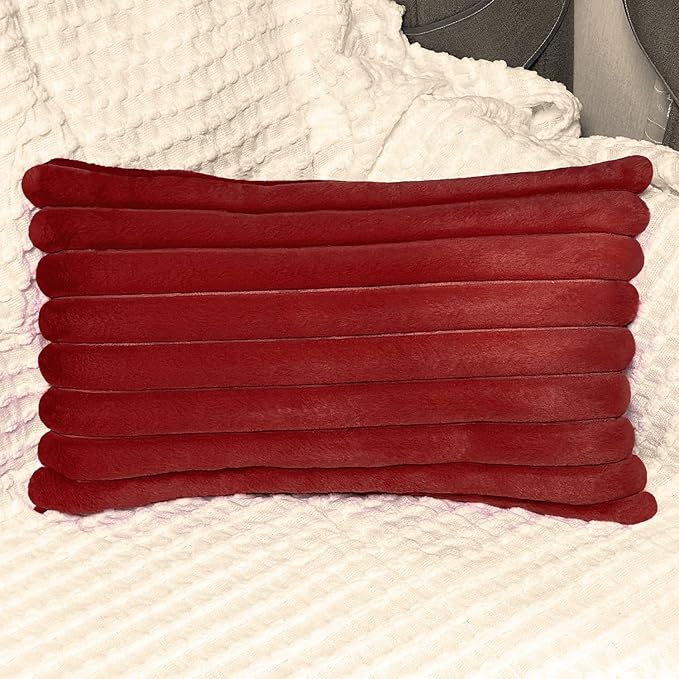 2 Pack 12x20 Pillow Cover Velvet Pillow Covers, Faux Fur Oblong Throw Pillow Covers for Living Room Decorations Throw Pillow Case, Throw Pillow Cover Cushion Cover for Sofa Bedroom Car, Burgundy Red