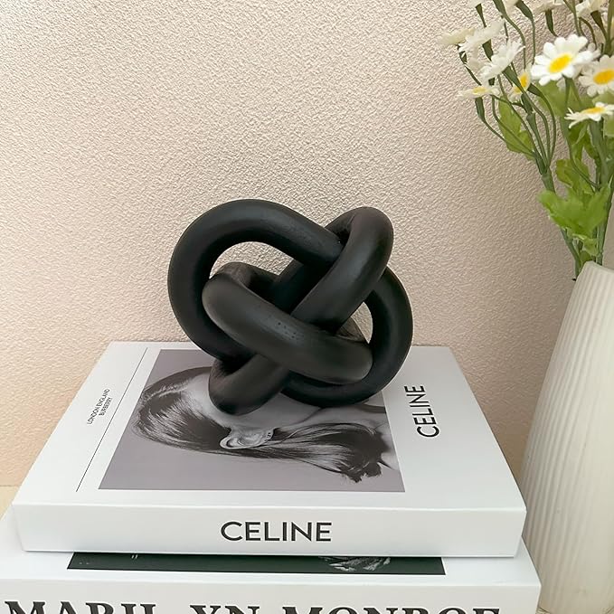 3-Link Wood Chain Link Coffee Table Decor, Black Wooden Knot Decor for Coffee Table Farmhouse Decortive for Home Boho Modern Shelf Decortion(Black)