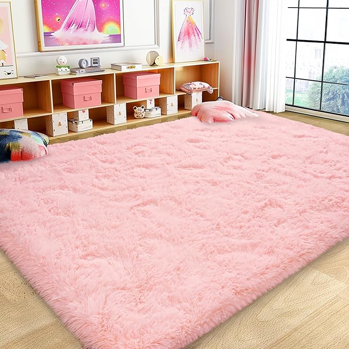 Ultra Fluffy Rug for Living Room Bedroom, 5x7 Fuzzy Large Area Rug for Living Room, Plush Soft Shag Carpet for Girl Boy Kids, Non Slip Rug Modern Indoor Home Decor Aesthetic, Pink