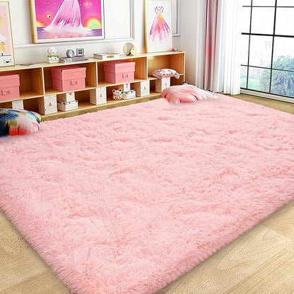 Large 9x12 Area Rugs for Living Room, Soft Shag Living Room Rug Thick Fluffy Rug for Bedroom, Plush Fuzzy Carpet for Girls Boys Kids Room Non Slip Dorm Home Decor Aesthetic, Pink