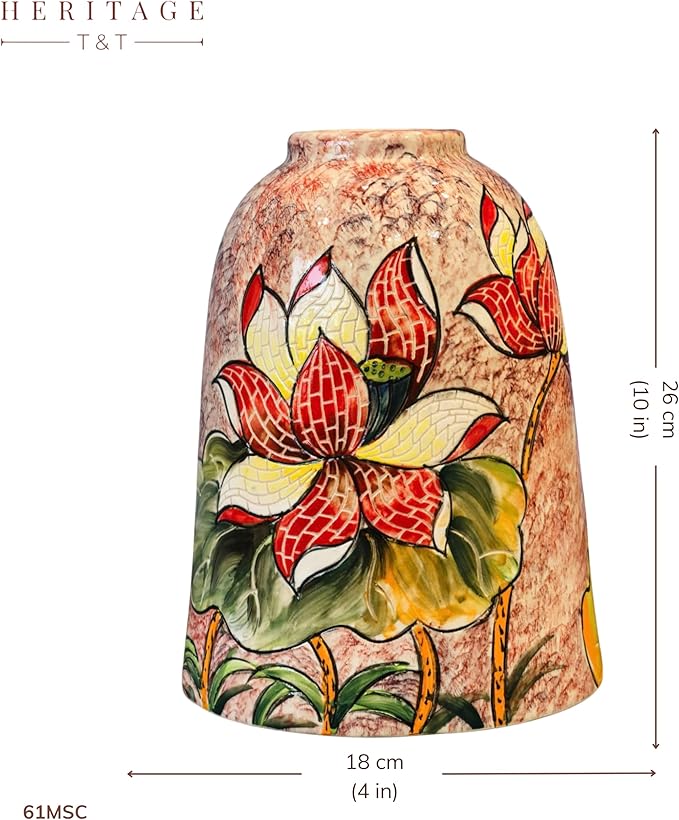 Handmade Mosaic Ceramic Vase – Lotus Design – 26 cm (10.2 in) – Home Décor – Heritage T&T Mosaic Collection – Bat Trang Vietnam