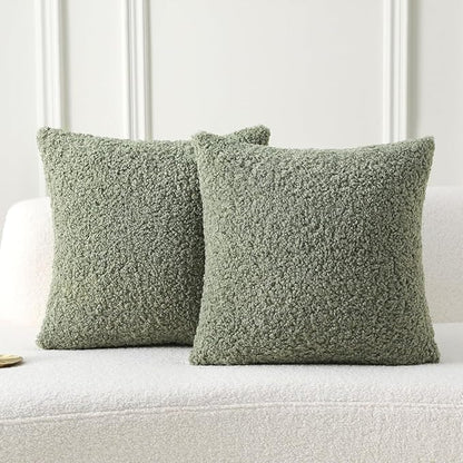 FUTEI Sage Green Throw Pillow Covers 26x26 Inch Set of 2,Furry Faux Fur Teddy Boucle Textured Cushion Covers,Soft Fluffy Decorative Euro Pillow Shams,Home Decor for Couch Bed Living Room Office Car