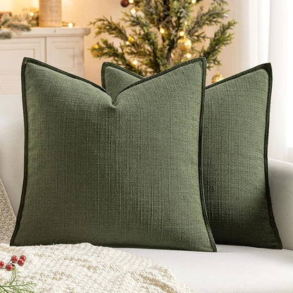 MIULEE Christmas Pack of 2 Thick Textured Couch Throw Pillow Covers, Dark Green Decorative Pillow Covers 20x20, Linen Cushion Cases for Sofa Bed Living Room Modern Farmhouse Home Decor, No Filling