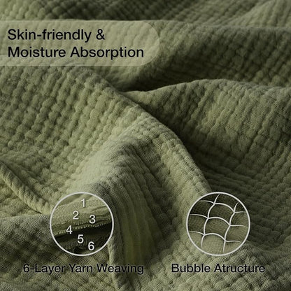 100% Cotton Muslin Blanket 50" x 60", Breathable and Lightweight Cotton Throw Blankets for Couch, Soft Cooling Summer Gauze Blanket for Adults All Season, Olive Green