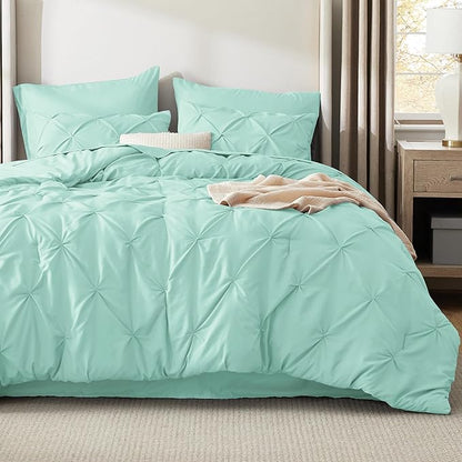 Bedsure King Size Comforter Set Mint Green - Bed in a Bag Bedding Set 7 Pieces, GentleSoft™ Pintuck Bed Set Gift for Family, Pinch Pleat Mint Green Comforter with Sheets, Pillowcases & Shams