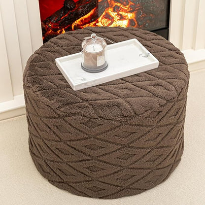 Round Pouf Ottoman Stuffed 20 x 20 x 14 Inches Boho Poof Foot Stool Home Decor Floor Pouffe Ottoman Foot Rest for Couch Sofa Bean Bag Chairs Living Room Bedroom (Dark Coffee)