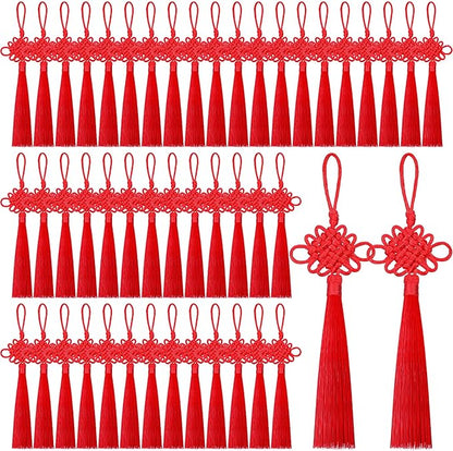 Tatuo 200 Pieces Chinese Knots with Tassels Handmade Chinese Knotting Cord Decorative for New Year Spring Festival Decorations