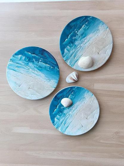 Blue Ceramic Absorbent Coasters Set of 6 with Holder, Marble Drink Coasters for Coffee Table, Water Absorbing Coaster (Waves)