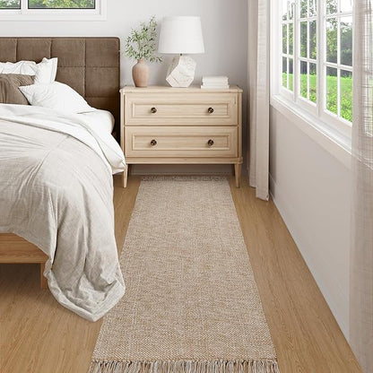 Collive Long Hallway Runner Rug 2.6' x 8', Washable Runner Indoor Entryway Rug, Tan Braided Woven Kitchen Runner Rugs Low-Profile Front Door Floor Carpet for Laundry Room Bedroom Doorway