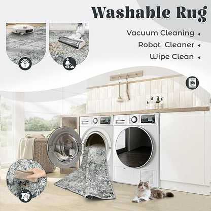 9x12 Area Rugs for Living Room, Washable Modern Abstract Large Area Rug Neutral Soft Non Slip Kids Rug Stain Resistant Indoor Carpet for Bedroom Nursery Dining Room Playroom Home Office(Grey, 9'x12')
