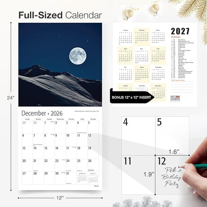RED EMBER Moons 2026 Wall Calendar 12 Month | 12" x 24" Open | Thick & Sturdy Paper | Holiday Gift | Space Calendar 2026