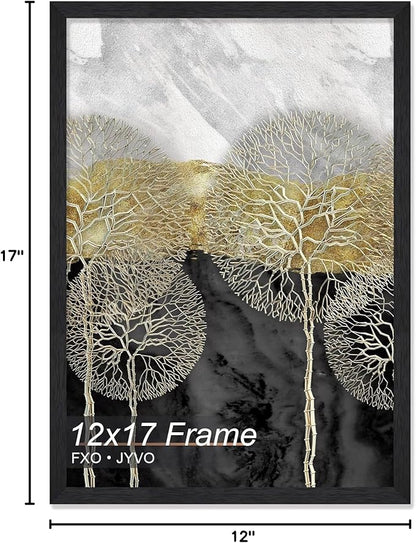 Engineered Wood 12x17 Picture Frame, Black Frame for 12 x 17 Inch Picture Poster Photo, Light Weight 12 by 17 Frame with Wood-grain for Wall - 1 Pack/Black/12 x17