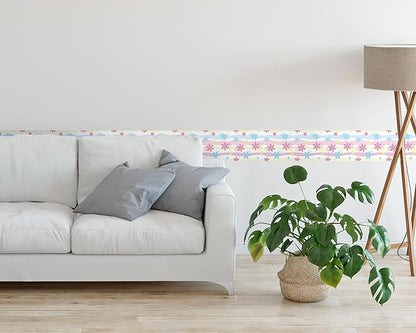 FLFK Wallpaper Border, Rainbow Flowers Peel and Stick Wall Border Self Adhesive Wall Paper Borders for Bedroom Living Room Girl's Room Kitchen Bathroom 8"x240"