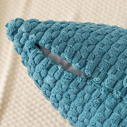 Kevin Textile Throw Pillow Covers Soft Corduroy Decorative Set of 2 Boho Striped Pillow Covers Pillowcases Farmhouse Home Decor for Couch Bed Sofa Living Room 12x20 Inch Light Blue