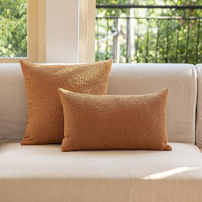 GEEORY Decorative Throw Pillow Covers 16x16 Inch Pack of 2,Textured Boucle Neutral Cushion Cases for Bed Couch Sofa, Accent Mordern Farmhouse & Minimalist Home Decor (Orange) GE04-16