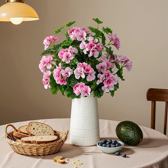 Artificial Flowers for Outdoors 17.7In Artificial Geraniums for Indoor Fake Flowers 4PCS Uv Resistant Artificial Outdoor Flowers Suitable for Indoor Home Decor Outdoor Garden Decoration,Pink
