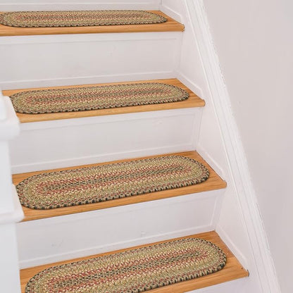 Homespice Kingston Jute Braided Staircase Step Treads, Warm Country Decor, Set of 13, Multicolor 8x28 Oval Rugs for Stairs - Easy to Clean, Tightly Stitched and Durable