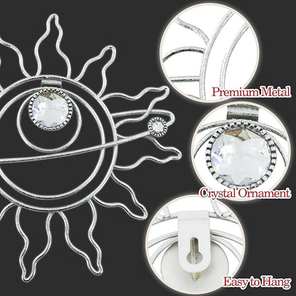 Silver Metal Wall Art, Abstract Sun Moon Star Decor, Modern Line Art Christmas Decorations, Mystical Star Circle Planet Handmade Wall Christmas Decor for Living Room Kitchen Office 9 inch