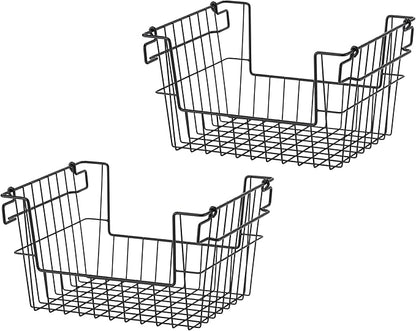 TRINITY 2-Pack Stackable Metal Wire Storage Baskets With Handles, Black, 14 Inches