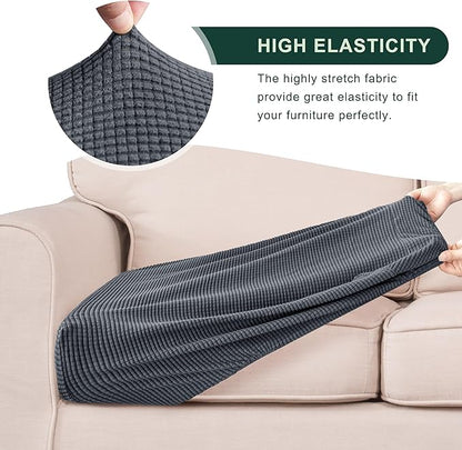 CHUN YI 3Piece Stretch Couch Cushion Covers, Sofa Seat Slipcovers for Pets, Suitable for Armchair Loveseat Sofa with Spandex Jacquard Washable Fabric(3Piece,Grey)