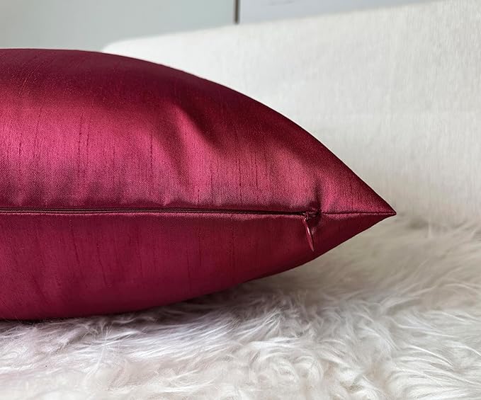Aiking Home 26x26 Inches Faux Silk Square European Shams, Zipper Closure, Burgundy (Set of 2)