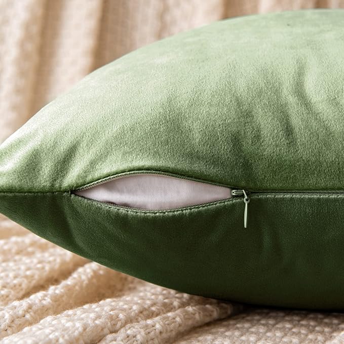EMEMA Pack of 2 Velvet Throw Pillow Covers Decorative Square Pillowcase Soft Solid Cushion Case for Sofa Bedroom Chair Car 20x20 Inch Moss Green