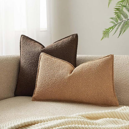 JUSPURBET 14x24 Pillow Covers Set of 2 Decorative Throw Pillow Covers Case for Couch Sofa Bed Soft Boucle Textured Lumbar Cushion Covers with Hidden Zipper for Home Decor Living Room,Camel