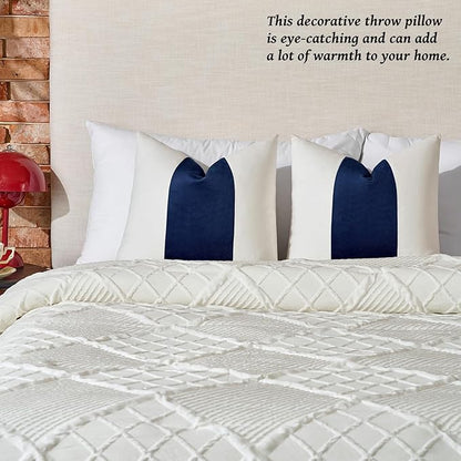 AmHoo Pack of 2 Velvet Panel Cotton Pillow Covers Decorative Pillowcase Cushion for Couch Sofa Bedroom 18 x 18-Inch Navy Blue