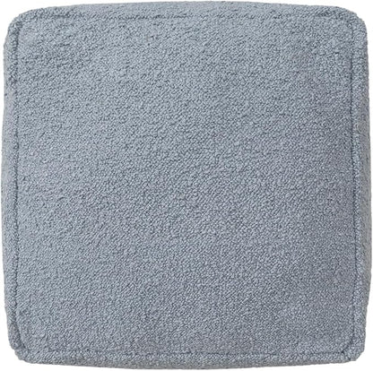L. R. Resources, Inc. LR Home Handmade Contemporary Solid Boucle Square Indoor Medium Pouf Ottoman, Blue | Foot Rest for Bedroom, Living Room & Dorm Decor | 18 x 18 x 18 Filled Pouf for Seating