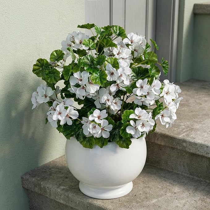 Artificial Flowers for Outdoors 4PCS Artificial Geraniums for Indoor Fake Flowers 17.7In Uv Resistant Artificial Outdoor Flowers Suitable for Indoor Home Decor Outdoor Garden Decoration,White