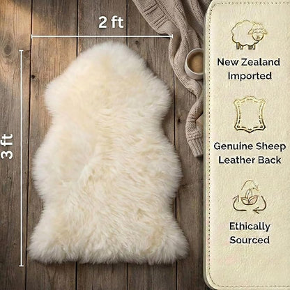 Woolous Sheepskin Rug, New Zealand Large Genuine Natural Lambskin Fur Fluffy Area Real Sheep Skin Throw Rug for Bedroom and Living Room, (Single Pelt 2x3ft,Ivory)
