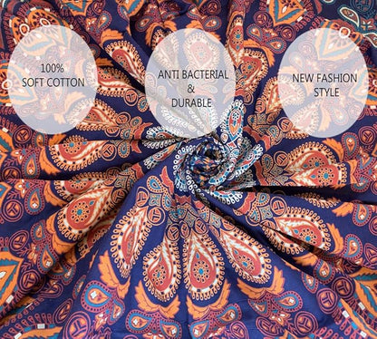 raajsee Blue Orange Tapestry Mandala Wall Hanging- Wall Tapestries For Bedroom - Aesthetic Tapestrys -Queen (82x92 Inches / 208x232 Cms)
