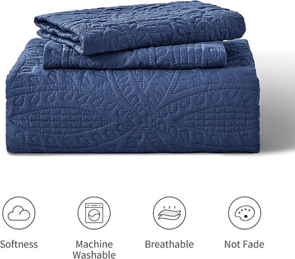 Love's cabin King Size Quilt Set Navy Blue Bedspreads - Soft Bed Summer Lightweight Bedspread Comforter - Modern Style Coin Pattern Coverlet for All Season - 3 Pieces (1 Quilt, 2 Pillow Shams)