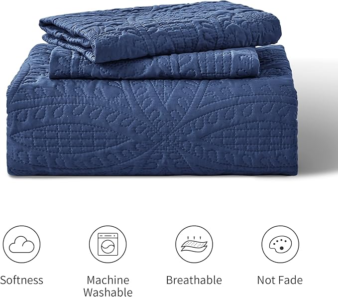 Love's cabin Quilts for Full Bed Navy Bedspreads Bedding Set - Summer Lightweight Bedspread Comforter - Coin Pattern Bedding Coverlet for All Season - 3 Pieces (1 Quilt, 2 Pillow Shams)