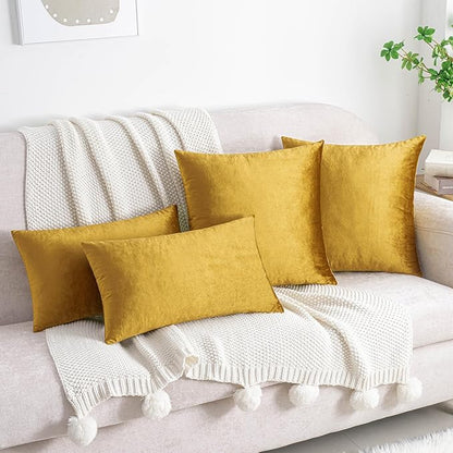 HWY 50 Dark Gold Velvet Rectangular Throw Pillow Covers 12x20 Inch, Pack of 2 Soft Cozy Solid Decorative Luxury Cushion Cases for Couch Sofa Bed Living Room Bedroom
