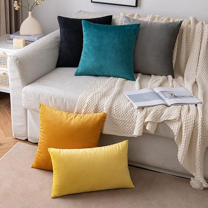 EMEMA Pack of 2 Velvet Throw Pillow Covers Decorative Square Pillowcase Soft Solid Cushion Case for Sofa Bedroom Chair Car 20x20 Inch Grey