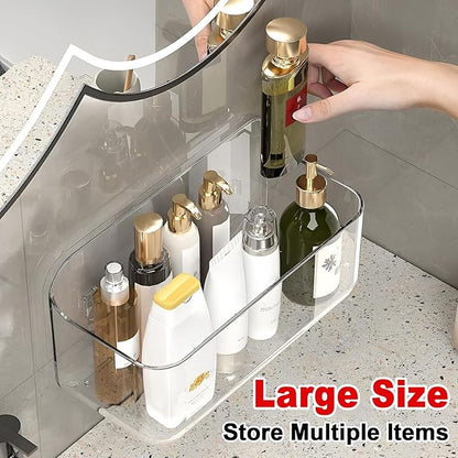 Diesisa Acrylic Wall Mount Organizer - 5.1" D x 10.9" W x 6" H, Large Size Adhesive Wall Self - Shower Caddies Organizer - Bathroom Shelves with Self Adhesive Tape for Bathroom, Kitchen - Large Size