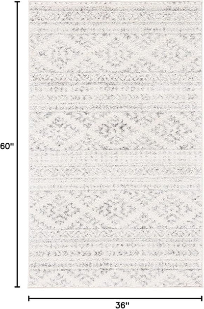 SAFAVIEH Area Rug 3x5 - Tulum Collection - Ivory & Grey, Moroccan Boho Tribal Design, Non-Shedding & Easy to Clean, Ideal for Entryway, Foyer, Accent Space, Bedroom (TUL272A)