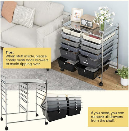 Giantex 12 Drawer Rolling Storage Cart Tools Scrapbook Paper Office School Organizer (Black Gradient)