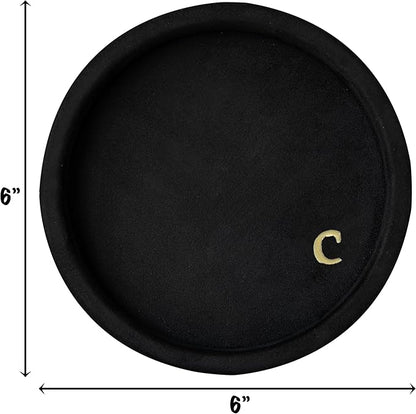 COLLECTIVE HOME - Velvet Jewelry Tray, 6" Monogrammed Jewelry Dish, Smooth Velour Display Dish for Rings, Earrings, Necklaces, Makeup, Personalized Gifts for Women (Black-c)
