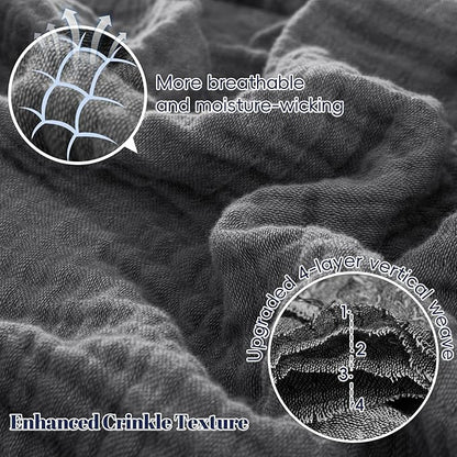 PHF 100% Cotton Muslin Blanket King Size 108"x90", 4-Layer Lightweight Gauze Throw, Breathable Cloud-Soft Minimalist Blanket for Bed, Couch, Camping & Baby, Greyish Black, Ideal Gift